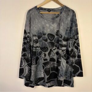 Shana Gray Boho Print Scoop Neck Pullover Tunic Artsy Lagenlook Pockets